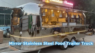 Trailer Makanan Stainless Steel Cermin Mewah Dapur Bergerak Truk Makanan Vintage yang Disesuaikan Sepenuhnya