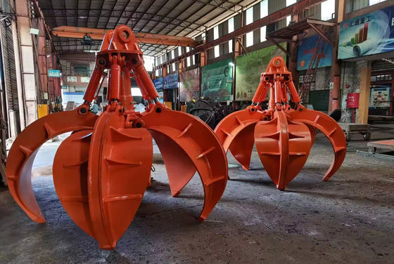 Pabrik Disesuaikan Warna Oranye Kulit Grab Excavator Attachment Q355B Hydraulic Grab Untuk Berputar