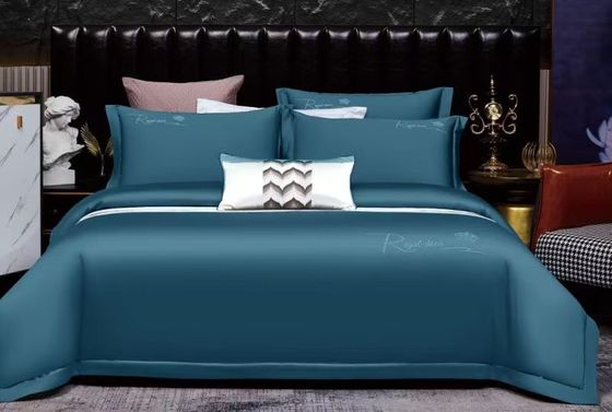 Cyan Solid Cotton bordir Selimut Tutup Tempat Tidur Set Rumah Tekstil