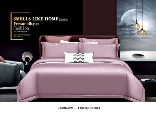100% katun Mesir Pink Selimut Tutup Set Ukuran Disesuaikan