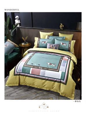 Desain Merek 100% Katun Satin Reaktif Cetak Sesuaikan Set Katil Tutup Katil