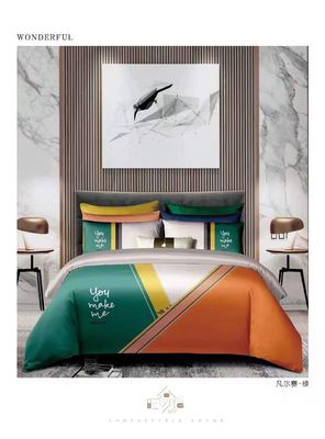 Baru Datang 100% Panjang Staple Katun Reaktif Cetak Disesuaikan Selimut Tutup Tempat Tidur Set Tekstil