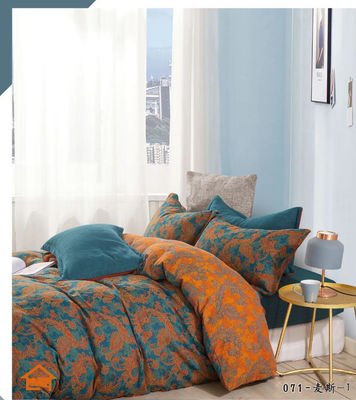 Orange Cyan Cocok Jacquard 100% Kain Katun Set Cutom Ukuran Selimut Tutup