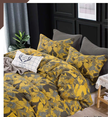 Warna kuning abu-abu Jacquard KatunBed Sheet Bantal Kasus Fitted Sheet