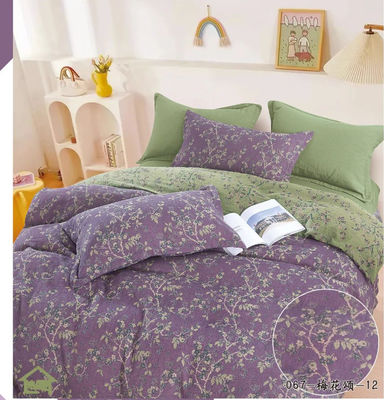 Ungu & Hijau 100% Batang Cuci Jacquard Weave Set Tempat Tidur Ukuran Eropa