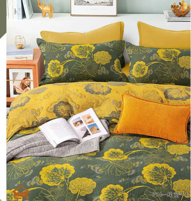Kuning &amp; Hijau Eropa Jacquard Katun Tempat Tidur Barang Rumah Tangga Ukuran Disesuaikan