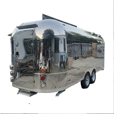 Trailer Makanan Stainless Steel Cermin Mewah Dapur Bergerak Truk Makanan Vintage yang Disesuaikan Sepenuhnya untuk Kopi BBQ Makanan Cepat Saji